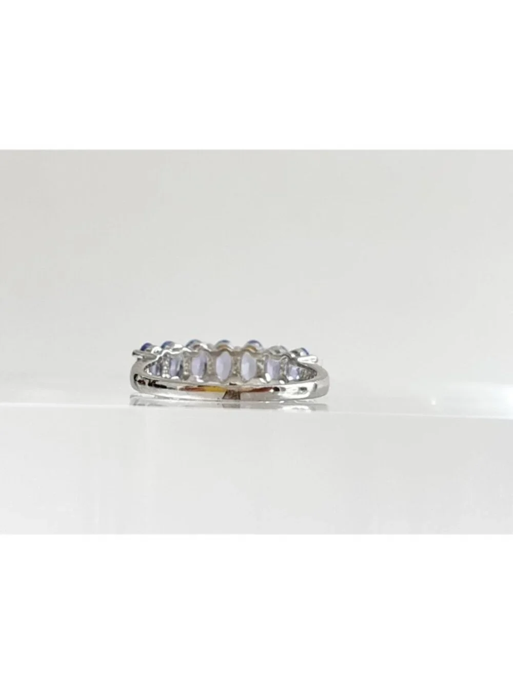 Tanzanite Gemstone Oval Cut Row Set Sterling Silver 925 Vintage Ring - sz 10